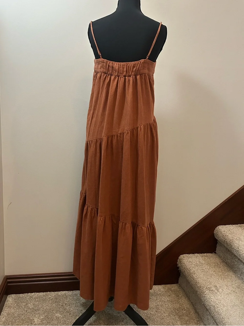 Abercrombie Linen Blend Tiered Maxi Dress Rust Brown Boho Size S